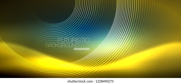 Neon glowing circles background, vector energy magic template