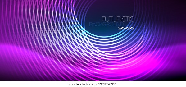 Fundo de círculos brilhantes de néon, modelo mágico de energia vetorial