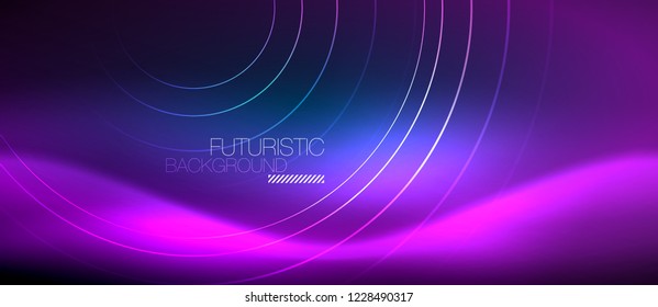 Fondo de los círculos brillantes neones, plantilla de magia de energía vectorial
