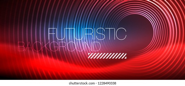 Neon glowing circles background, vector energy magic template