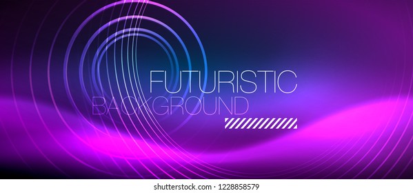 Neon glowing circles background, vector energy magic template