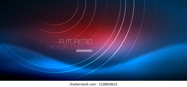 Neon glowing circles background, vector energy magic template