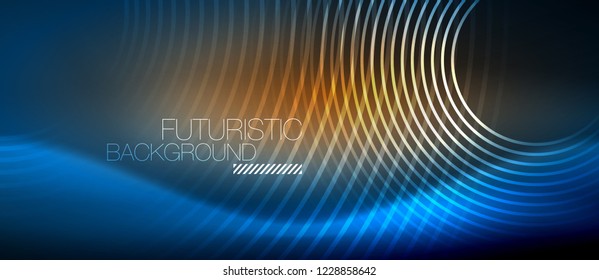 Neon glowing circles background, vector energy magic template
