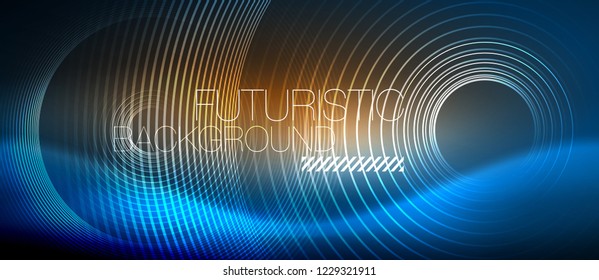Neon glowing circles background, vector energy magic template