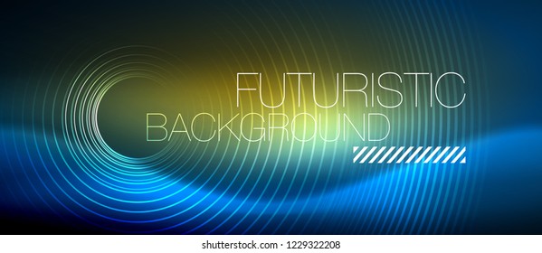 Neon glowing circles background, vector energy magic template