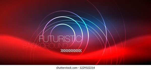 Neon glowing circles background, vector energy magic template