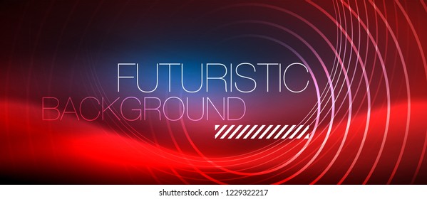 Neon glowing circles background, vector energy magic template