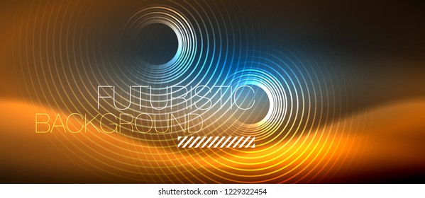 Fondo de los círculos brillantes neones, plantilla de magia de energía vectorial