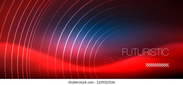 Fondo de los círculos brillantes neones, plantilla de magia de energía vectorial
