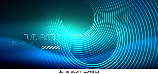 Fondo de los círculos brillantes neones, plantilla de magia de energía vectorial