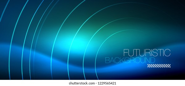 Fondo de los círculos brillantes neones, plantilla de magia de energía vectorial