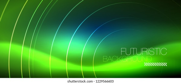 Neon glowing circles background, vector energy magic template