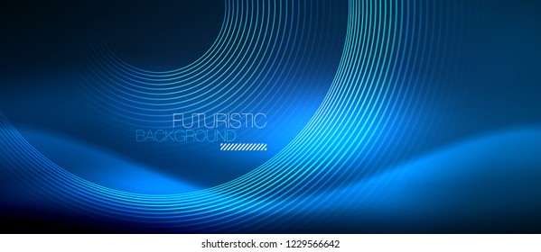 Neon glowing circles background, vector energy magic template