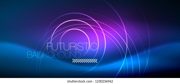 Neon glowing circles background, vector energy magic template