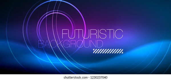 Neon glowing circles background, vector energy magic template