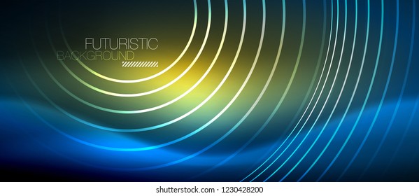 Neon glowing circles background, vector energy magic template