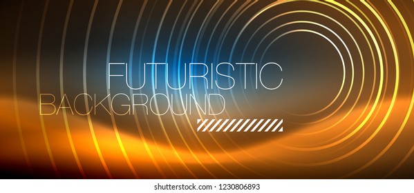 Neon glowing circles background, vector energy magic template