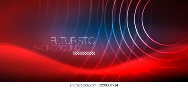 Neon glowing circles background, vector energy magic template
