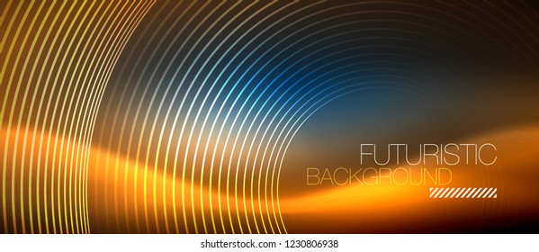 Neon glowing circles background, vector energy magic template