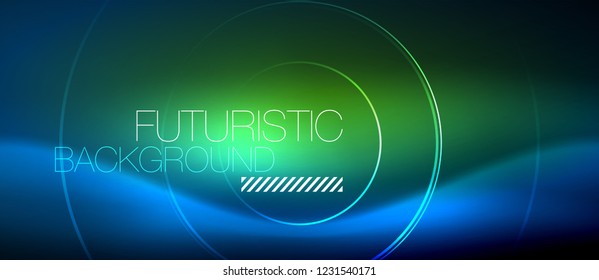 Neon glowing circles background, vector energy magic template