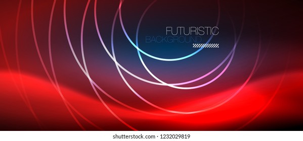Fondo de los círculos brillantes neones, plantilla de magia de energía vectorial