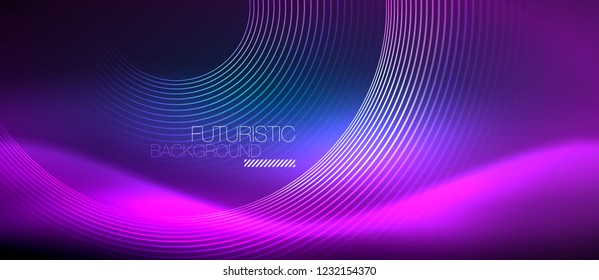 Neon glowing circles background, vector energy magic template