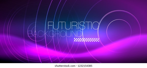 Fondo neón de círculos brillantes, plantilla de magia de energía vectorial
