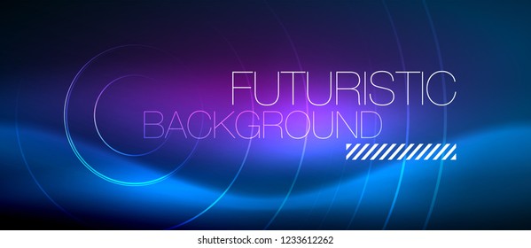 Neon glowing circles background, vector energy magic template