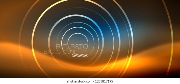 Neon glowing circles background, vector energy magic template