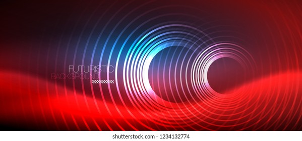 Fondo de los círculos brillantes neones, plantilla de magia de energía vectorial