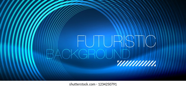 Neon glowing circles background, vector energy magic template