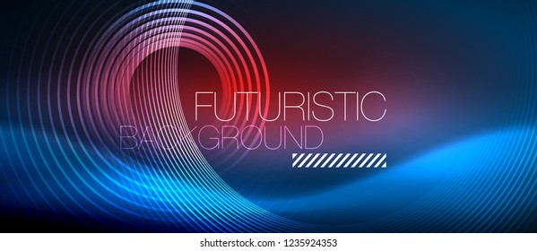 Neon glowing circles background, vector energy magic template