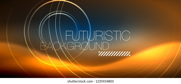 Neon glowing circles background, vector energy magic template