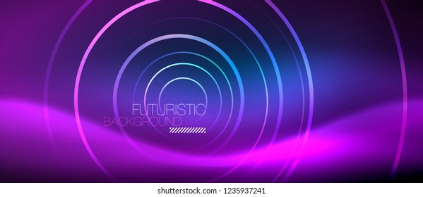 Fondo de los círculos brillantes neones, plantilla de magia de energía vectorial