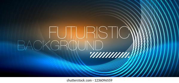 Neon glowing circles background, vector energy magic template