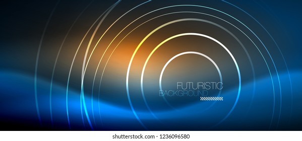 Neon glowing circles background, vector energy magic template
