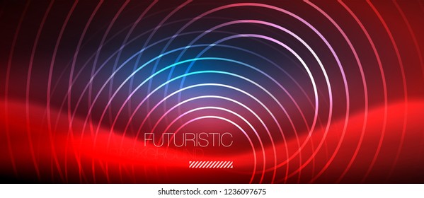 Neon glowing circles background, vector energy magic template