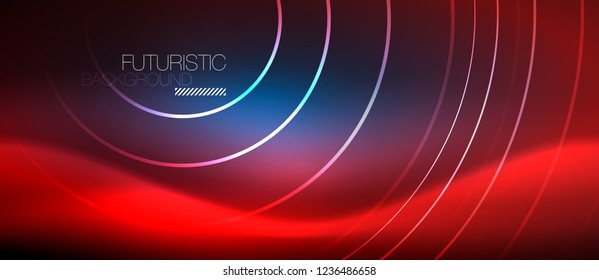 Fondo de los círculos brillantes neones, plantilla de magia de energía vectorial