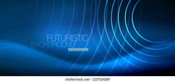 Fondo de los círculos brillantes neones, plantilla de magia de energía vectorial