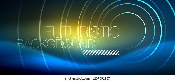 Fondo de los círculos brillantes neones, plantilla de magia de energía vectorial