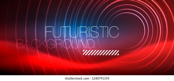 Neon glowing circles background, vector energy magic template