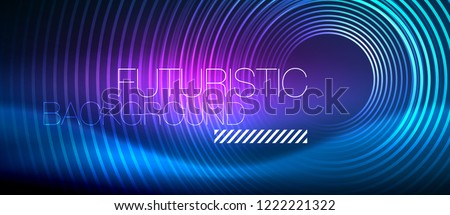 Neon glowing circles background, vector energy magic template
