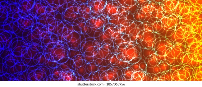 Neon glowing circles, magic energy space light concept, abstract background. Vector wallpaper design for Christmas 