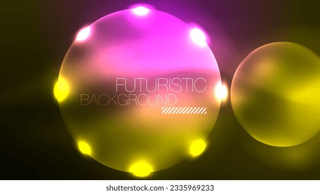 Neon glowing circles, magic energy space light concept, abstract background wallpaper design