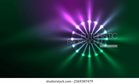 Neon glowing circles, magic energy space light concept, abstract background wallpaper design