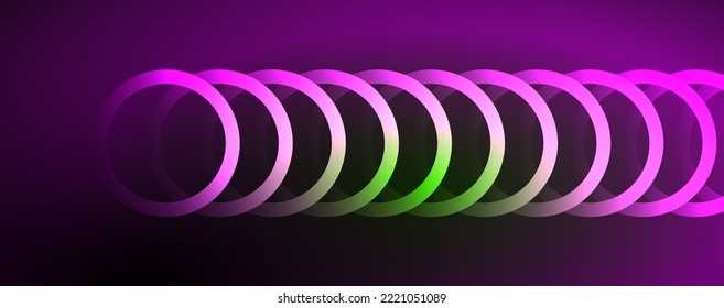 Neon glowing circles and round shape lines, magic energy space light concept, abstract background wallpaper design