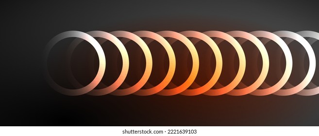 Círculos brillantes neones y líneas redondeadas, concepto de luz de espacio mágico, diseño de fondo abstracto de fondo de fondo