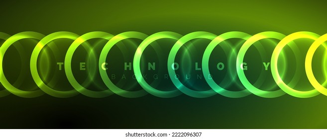 Círculos brillantes neones y líneas redondeadas, concepto de luz de espacio mágico, diseño de fondo abstracto de fondo de fondo