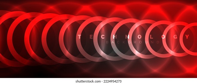 Círculos brillantes neones y líneas redondeadas, concepto de luz de espacio mágico, diseño de fondo abstracto de fondo de fondo
