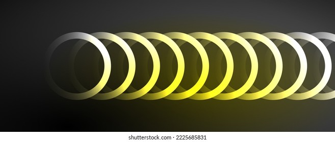 Neon glowing circles and round shape lines, magic energy space light concept, abstract background wallpaper design